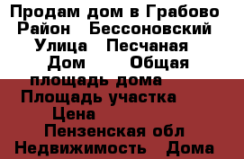 Продам дом в Грабово › Район ­ Бессоновский  › Улица ­ Песчаная  › Дом ­ 8 › Общая площадь дома ­ 82 › Площадь участка ­ 8 › Цена ­ 2 250 000 - Пензенская обл. Недвижимость » Дома, коттеджи, дачи продажа   